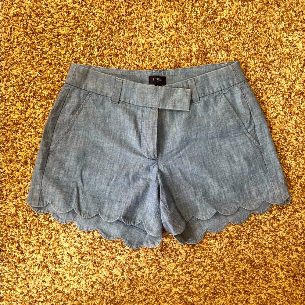 J Crew women chambray denim scalloped edge shorts size 0